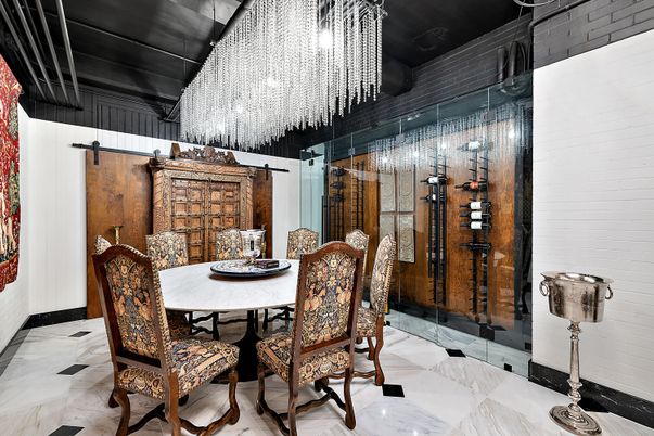 Chandelier, Dining room, Interior, Marble