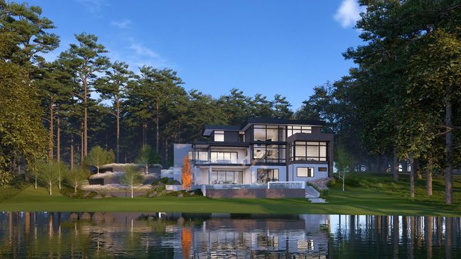 Exterior, Facade, Lake, Modern