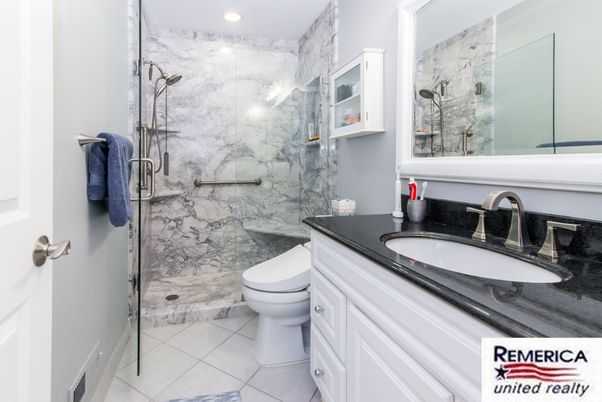 Bathroom, Glass Shower, Interior, Marble Walls, Recessed Lighting
