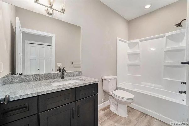 Bathroom, Interior, Recessed Lighting, Wood Texture Flooring