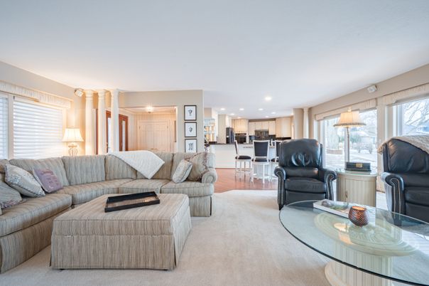 Interior, Kitchen, Living room, Recessed Lighting, Stainless Steel Appliances, Wood Texture Flooring