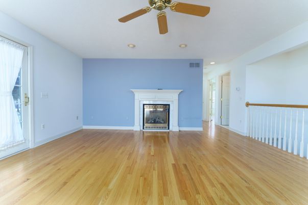 Empty room, Fireplace, Interior, Recessed Lighting, Wood Texture Flooring