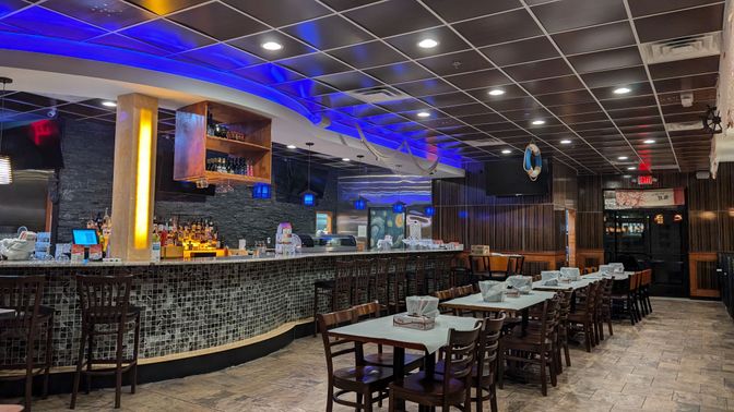 Dining room, Interior, Recessed Lighting, Stone Walls