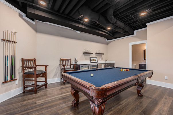 Billiard Table, Game Room, Interior, Recessed Lighting, Wood Texture Flooring