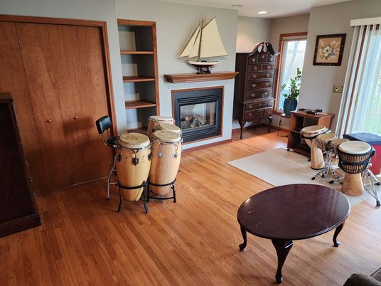 Fireplace, Interior, Recessed Lighting, Wood Texture Flooring