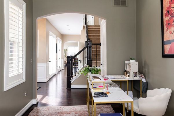 Home Office, Interior, Recessed Lighting, Wood Texture Flooring