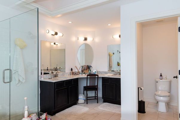 Bathroom, Dual Sink Vanities, Glass Shower, Interior, Recessed Lighting