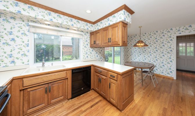 Interior, Kitchen, Pendant Lights, Recessed Lighting, Wood Texture Flooring
