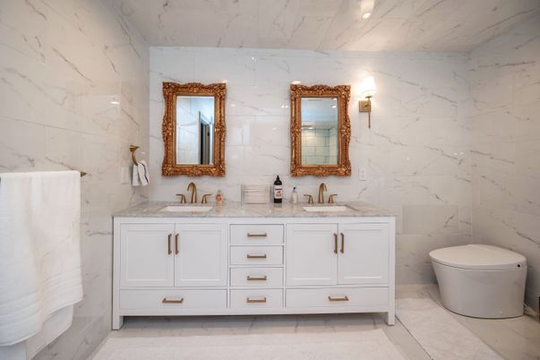 Bathroom, Dual Sink Vanities, Interior, Marble Walls