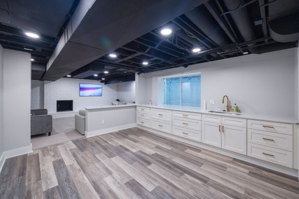 Interior, Recessed Lighting, Stone Walls, Wood Texture Flooring