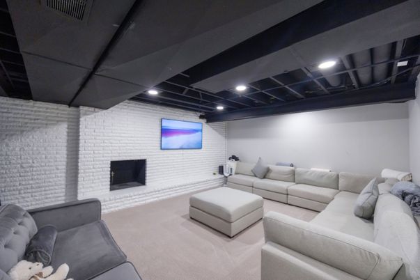 Interior, Living room, Recessed Lighting, Stone Walls