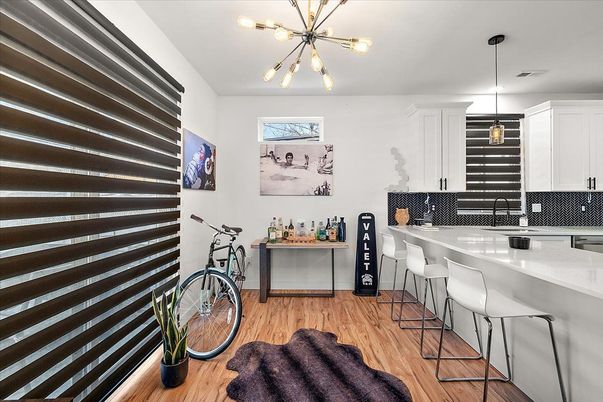 Interior, Kitchen, Pendant Lights, Wood Texture Flooring
