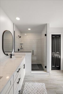 Bathroom, Dual Sink Vanities, Glass Shower, Interior, Recessed Lighting