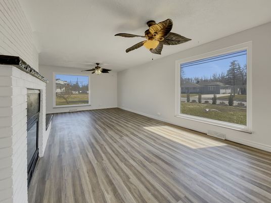Empty room, Fireplace, Interior, Wood Texture Flooring