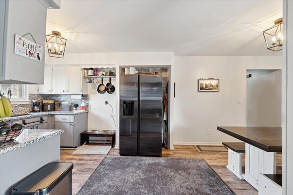 Interior, Kitchen, Pendant Lights, Stainless Steel Appliances, Wood Texture Flooring