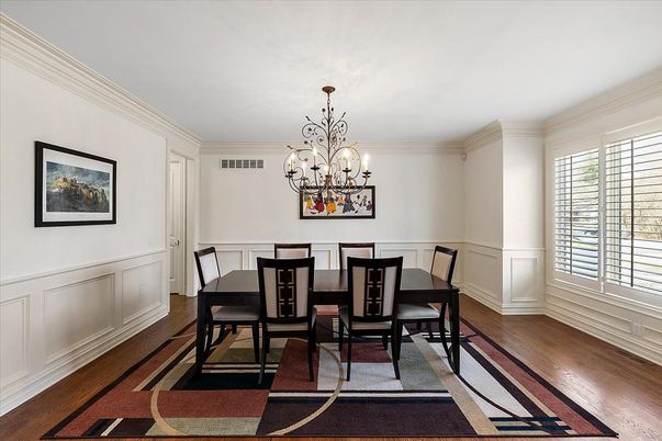 Chandelier, Dining room, Interior, Wood Texture Flooring