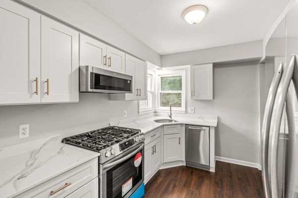 Interior, Kitchen, Stainless Steel Appliances, Wood Texture Flooring