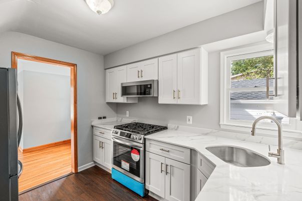 Interior, Kitchen, Stainless Steel Appliances, Wood Texture Flooring