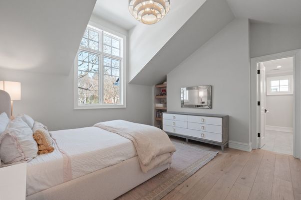 Bedroom, Interior, Pendant Lights, Wood Texture Flooring