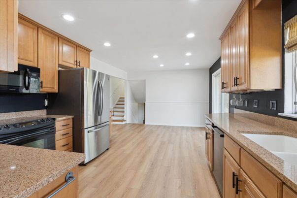 Interior, Kitchen, Recessed Lighting, Wood Texture Flooring
