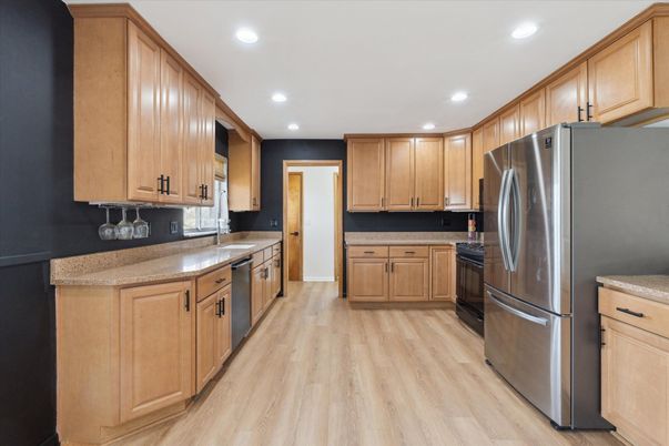 Interior, Kitchen, Recessed Lighting, Wood Texture Flooring