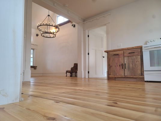 Chandelier, Empty room, Interior, Kitchen, Pendant Lights, Wood Texture Flooring