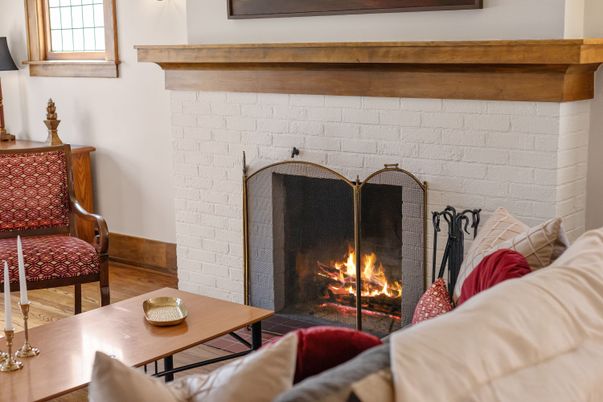 Fireplace, Interior, Living room, Stone Walls, Wood Texture Flooring