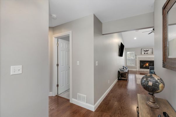 Fireplace, Interior, Recessed Lighting, Wood Texture Flooring