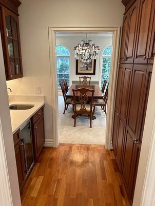 Chandelier, Dining room, Interior, Wood Texture Flooring