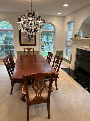 Chandelier, Dining room, Fireplace, Interior, Recessed Lighting