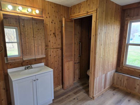 Bathroom, Interior, Wood Texture Flooring, Wooden Walls