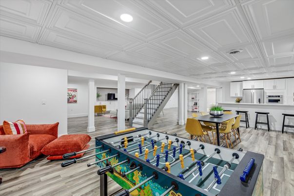 Interior, Kitchen, Living room, Recessed Lighting, Stainless Steel Appliances, Wood Texture Flooring