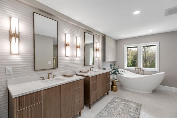 Bathroom, Dual Sink Vanities, Free Standing Baths, Interior, Recessed Lighting