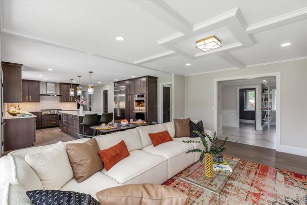Interior, Kitchen, Living room, Pendant Lights, Recessed Lighting, Stainless Steel Appliances, Wood Texture Flooring