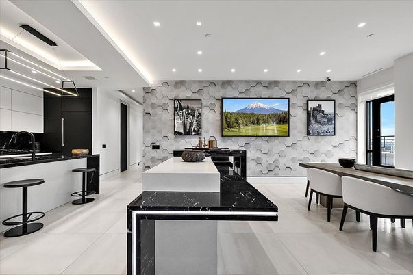 Dining room, Interior, Kitchen, Recessed Lighting, Stone Walls