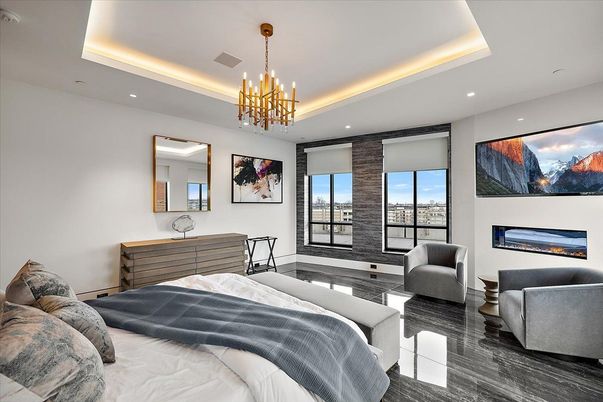 Bedroom, Chandelier, Fireplace, Interior, Recessed Lighting