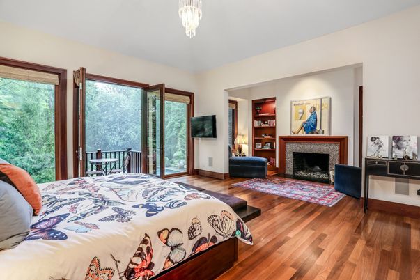 Bedroom, Fireplace, Interior, Wood Texture Flooring