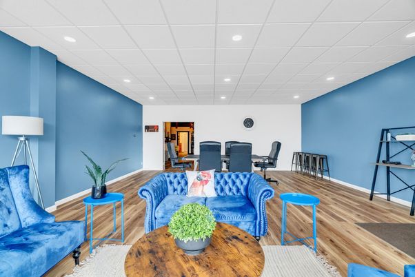 Dining room, Interior, Living room, Recessed Lighting, Wood Texture Flooring