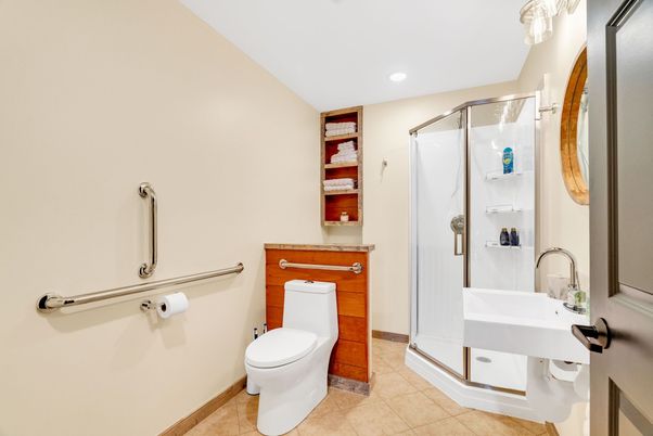 Bathroom, Glass Shower, Interior, Recessed Lighting