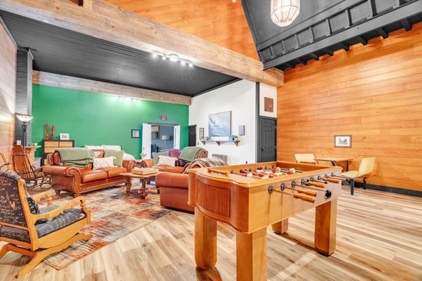 Game Room, Interior, Living room, Wooden Beams, Wood Texture Flooring, Wooden Walls