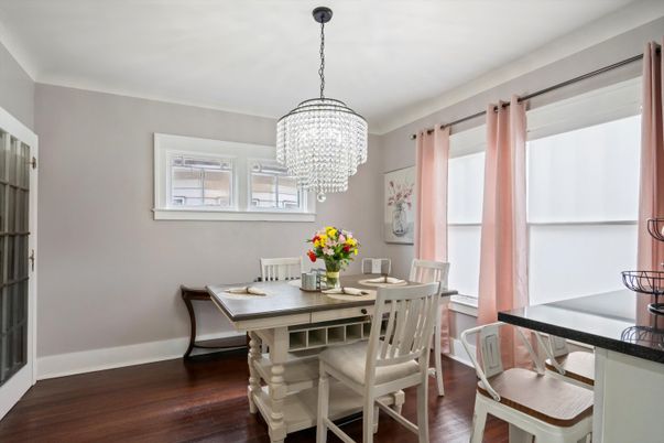 Chandelier, Dining room, Interior, Wood Texture Flooring