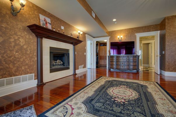 Fireplace, Interior, Recessed Lighting, Wood Texture Flooring