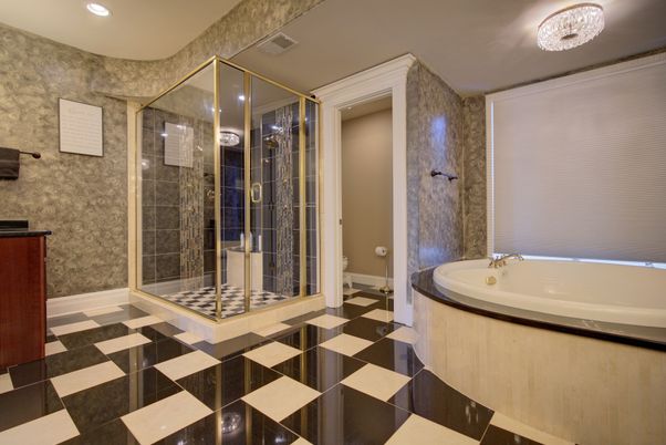 Bathroom, Glass Shower, Interior, Recessed Lighting