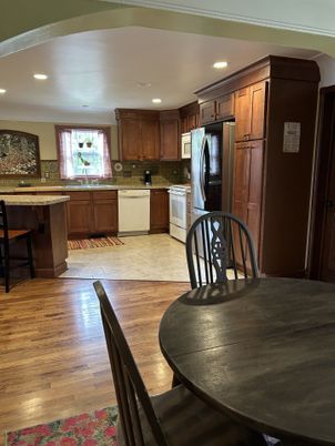 Dining room, Interior, Kitchen, Recessed Lighting, Wood Texture Flooring