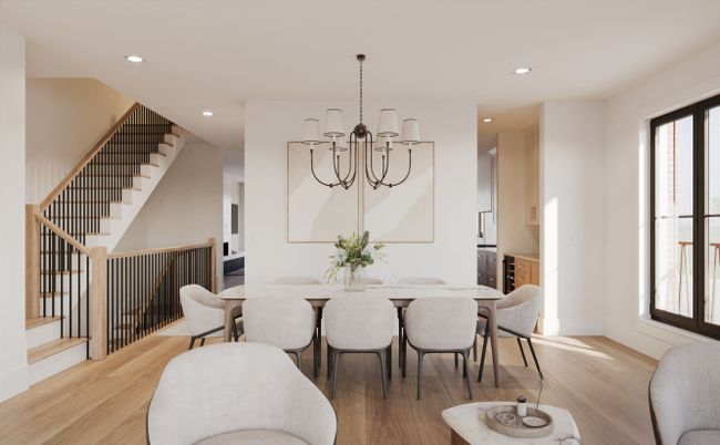 Chandelier, Dining room, Interior, Recessed Lighting, Wood Texture Flooring
