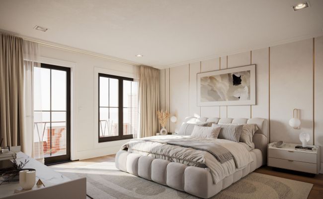 Bedroom, Interior, Recessed Lighting, Wood Texture Flooring