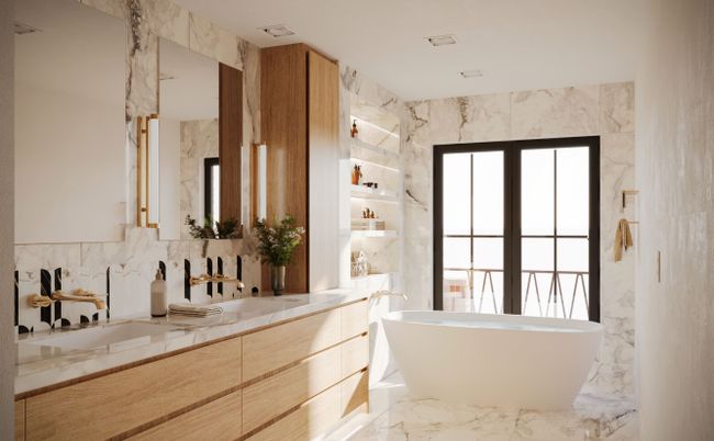 Bathroom, Free Standing Baths, Interior, Marble, Marble Walls