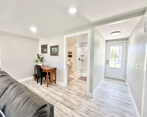 Dining room, Interior, Recessed Lighting, Wood Texture Flooring