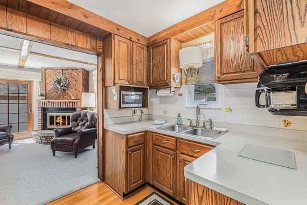 Fireplace, Interior, Kitchen, Wooden Ceilings, Wood Texture Flooring, Wooden Walls