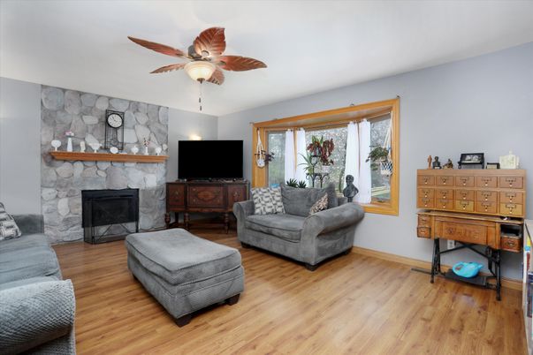 Fireplace, Interior, Living room, Stone Walls, Wood Texture Flooring